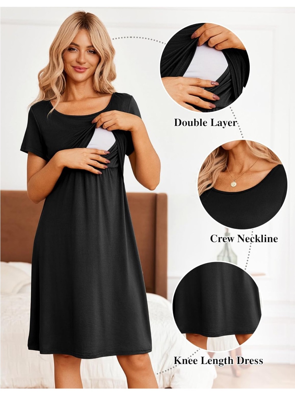 Ekouaer Women's Nursing Dress Summer Short Sleeve Maternity Breastfeeding Dress